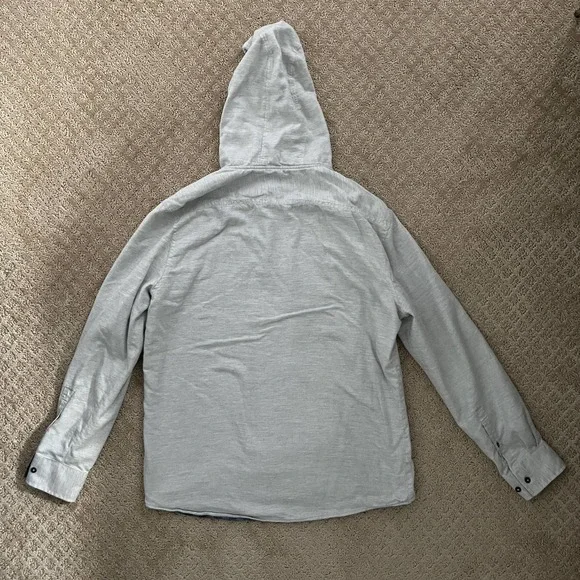 johnnie-O Gray Casual Button Down Shirt with Hood - Picture 2 of 3
